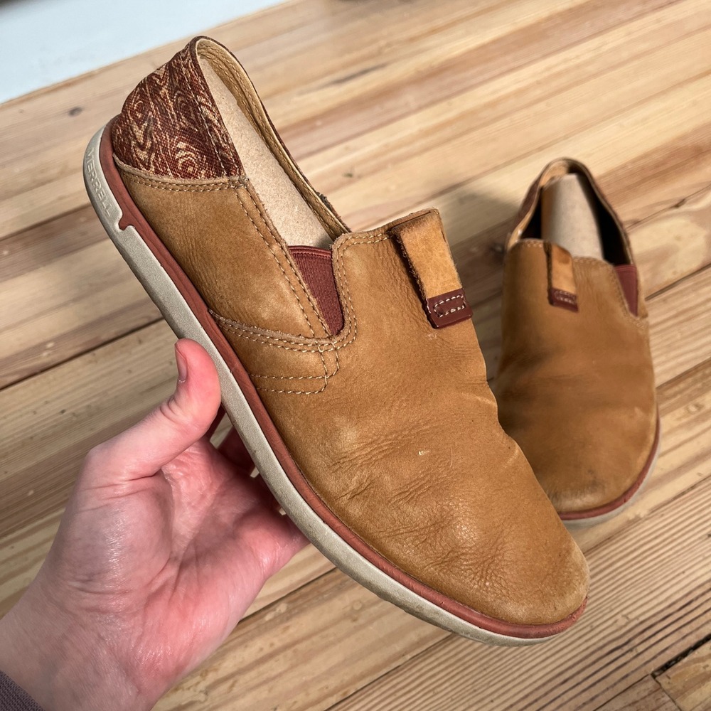 Merrell Brown Sugar Leather Slip On Loafers espadrille casual shoes size 8.5‎